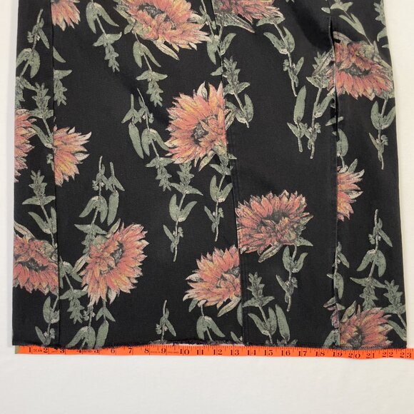 Vintage Lovey U-Dear Floral Midi Skirt Black Sunflower Print Raw Hem Slit Size L - Picture 8 of 14